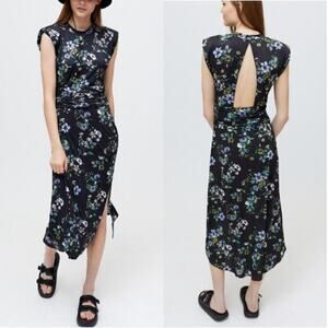 AFRM Floral Cutout Back Winslow Midi Dress Spring Noir Bouquet Womens Size Small